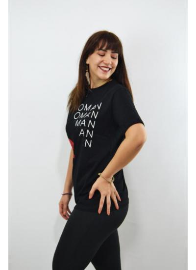 Women Baskılı Kadın T-Shirt Siyah