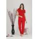 Kadın Teknur Yakası ve Kolu Dantelli Modal Kumaş Pijama Takımı Kırmızı