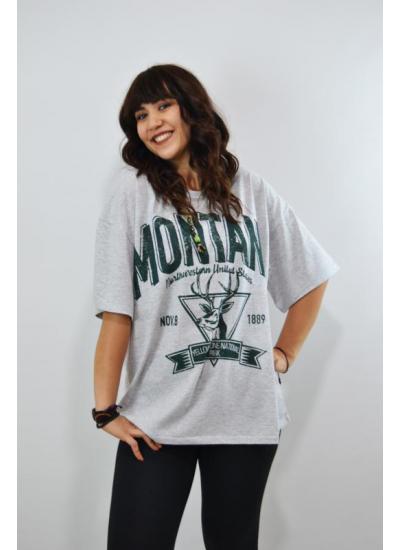 Kadın Montana Baskılı T-Shirt Gri
