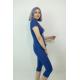 Kadın Teknur Baskılı Kapri T-Shirt Pijama Takımı Mavi