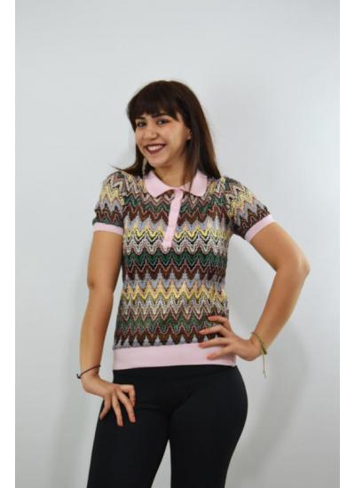 Kadın Polo Yaka Çok Renkli T-Shirt Bluz