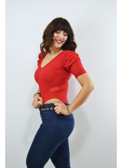 Kadın Organze Kol Çıtçıtlı Bluz Kırmızı