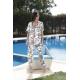 Kadın Teknur Yaprak Desenli Yaka Detaylı Düğmeli Pijama Takımı Beyaz