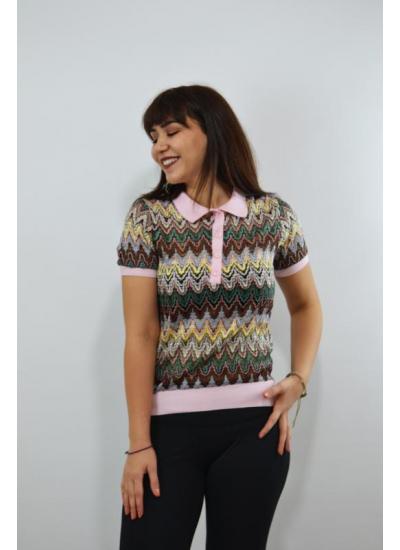Kadın Polo Yaka Çok Renkli T-Shirt Bluz