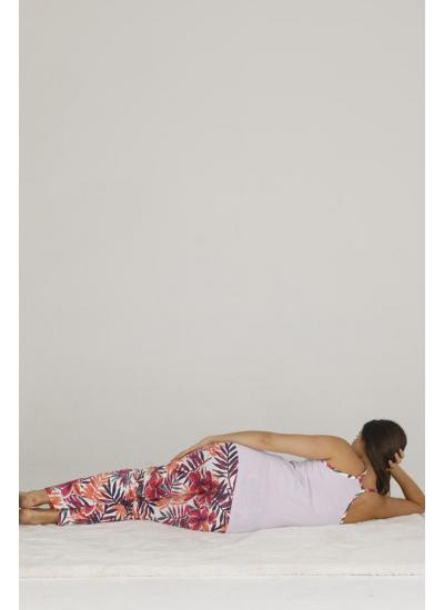 Kadın Teknur Çiçek Desenli Modal Kumaş Üçlü Pijama Takımı Çok Renkli