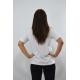 Dijital Baskılı Pul ve Taş İşlemeli Kadın T-Shirt Beyaz