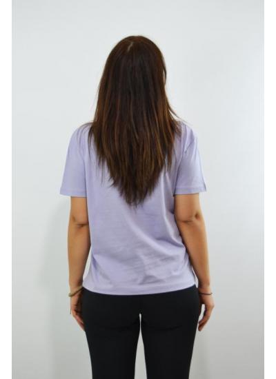 Kız Figürlü İşlemeli Emojili Kadın T-Shirt Mor