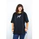 Zebra Nakış İşlemeli Duble Kol Yırtmaçlı Oversize Kadın T-Shirt Siyah