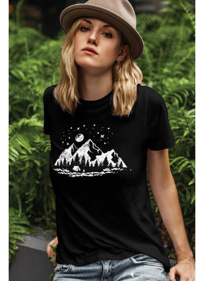 Camping Siyah Outdoor Kadın Tshirt - Tişört