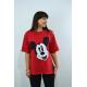 Mickey Mouse Baskılı Duble Kol Yırtmaçlı Oversize Kadın T-Shirt Kırmızı