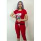 Kadın Teknur Baskılı Kapri T-Shirt Pijama Takımı Kırmızı