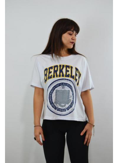 Berkeley Baskılı Yarasa Kol Kadın T-Shirt Beyaz
