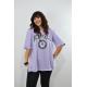 Berfield Baskılı Duble Kol Yırtmaçlı Oversize Kadın T-Shirt Lila