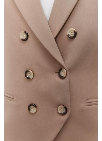 Kadın Bej Kruvaze Düğmeli Ceket
