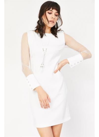 Kadın Beyaz Dantelli Mini Kalem Elbise