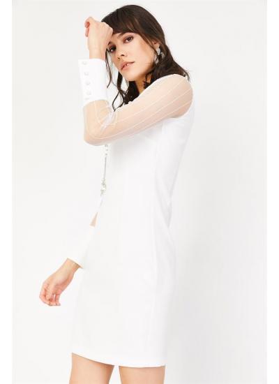 Kadın Beyaz Dantelli Mini Kalem Elbise