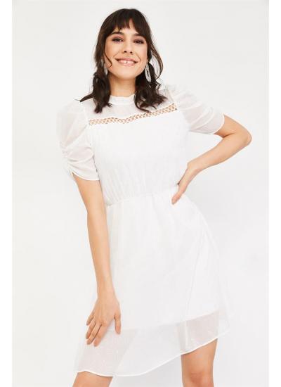 Kadın Beyaz Kısa Kollu Yazlık Şifon Elbise