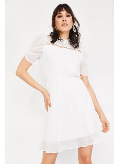 Kadın Beyaz Kısa Kollu Yazlık Şifon Elbise