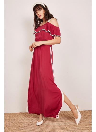 Kadın Bordo Yanları Şeritli Elbise
