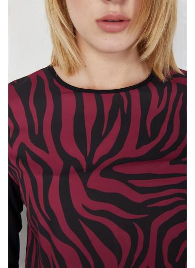Kadın Bordo Zebra Desenli Bluz