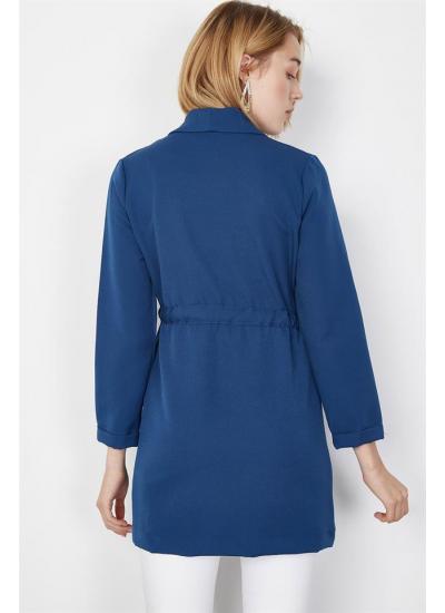 Kadın İndigo Beli Bağcıklı Ceket