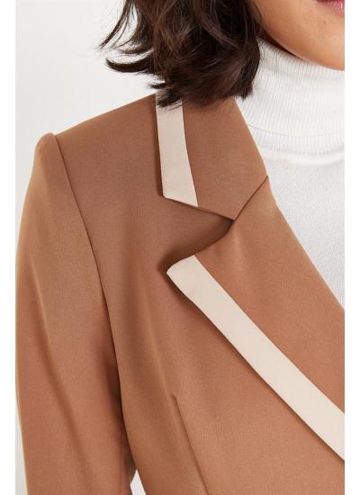 Kadın Kahverengi Kontrast Şerit Detaylı Ceket