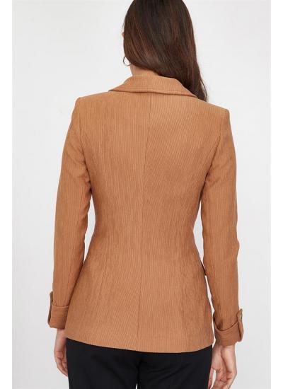 Kadın Kahverengi Önü Süs Düğmeli Ceket