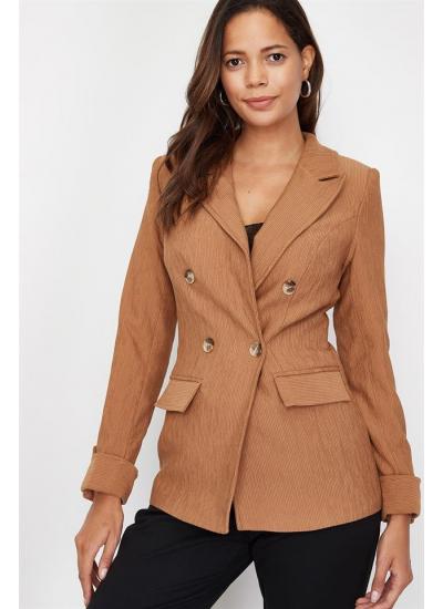 Kadın Kahverengi Önü Süs Düğmeli Ceket