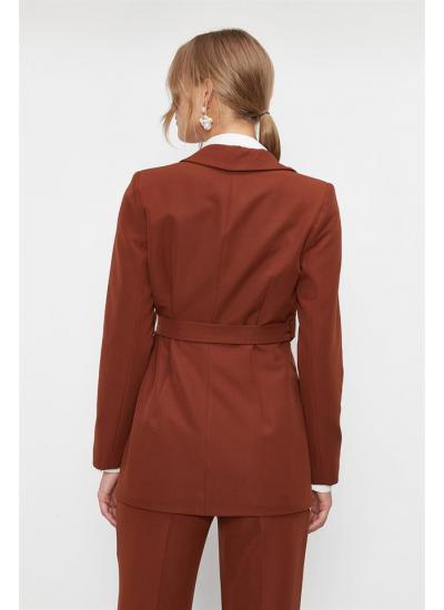 Kadın Kahverengi Toka Detaylı Ceket