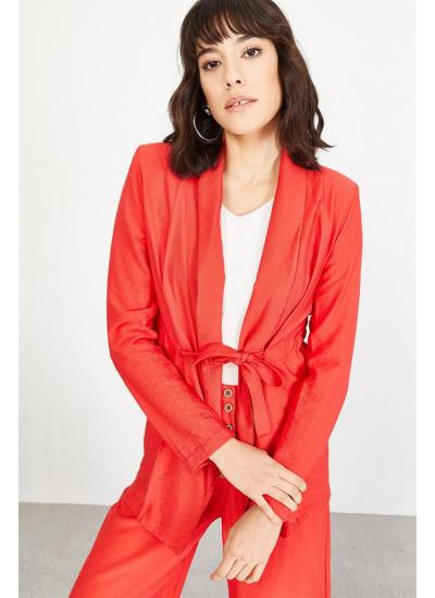 Kadın Kırmızı Keten Ceket