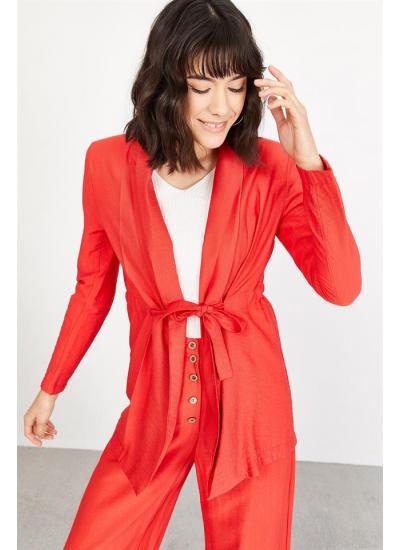 Kadın Kırmızı Keten Ceket