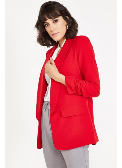 Kadın Kırmızı Kolu Büzgülü Ceket