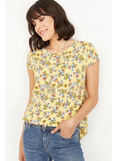 Kadın Sarı Arkası Fermuarlı Desenli Bluz