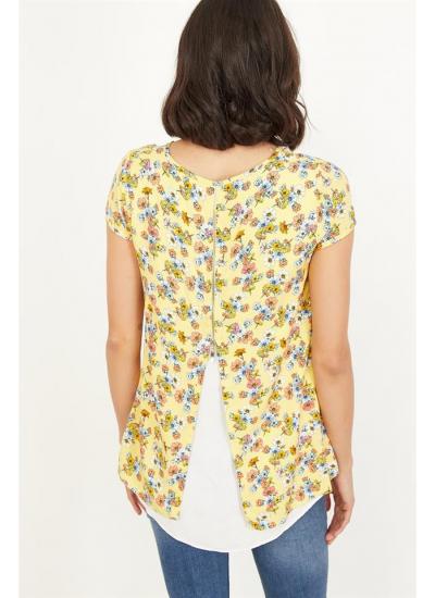 Kadın Sarı Arkası Fermuarlı Desenli Bluz