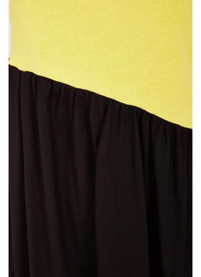 Kadın Sarı Asimetrik Büzgülü Elbise