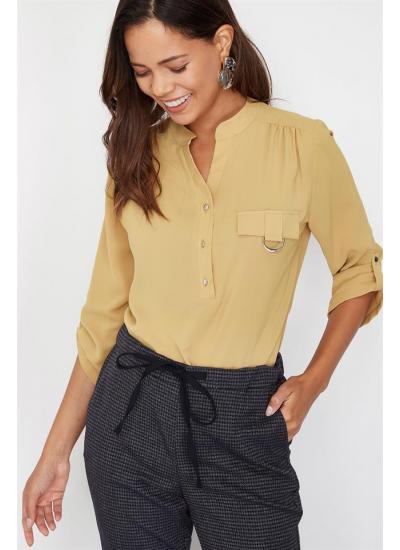 Kadın Sarı Cep Detaylı Bluz