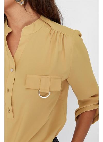 Kadın Sarı Cep Detaylı Bluz