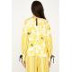 Kadın Sarı Ensesi ve Kol Ucu Bağcıklı Desenli Bluz