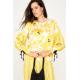 Kadın Sarı Ensesi ve Kol Ucu Bağcıklı Desenli Bluz