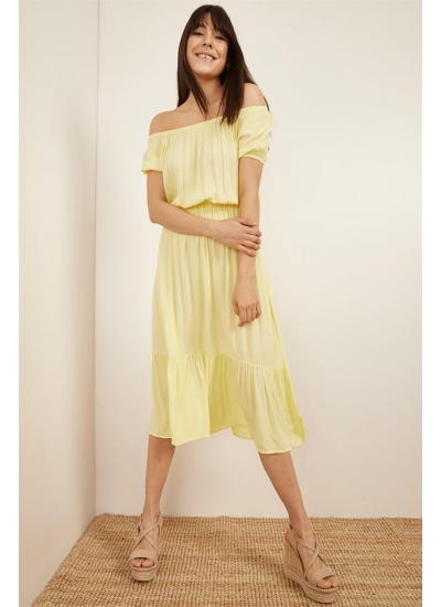 Kadın Sarı Eteği Fırfırlı Elbise
