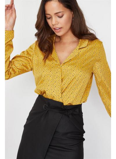 Kadın Sarı Kruvaze Desenli Bluz
