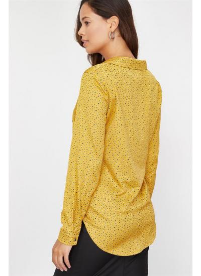 Kadın Sarı Kruvaze Desenli Bluz