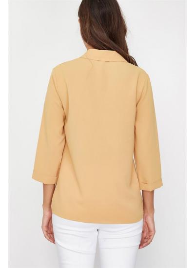 Kadın Sarı Truvakar Kol Klasik Gömlek