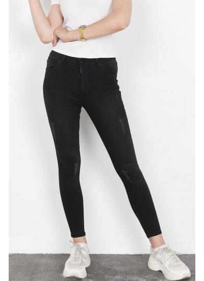 Kadın Siyah Eskitme Efektli Skinny Jeans