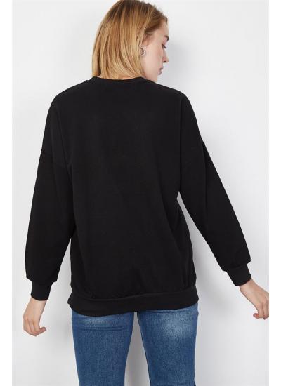 Kadın Siyah Figür Baskılı Sweatshirt