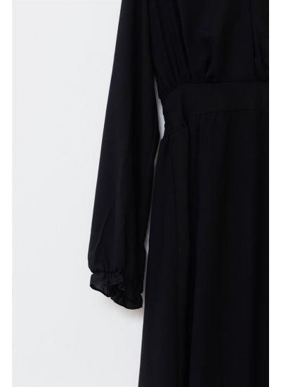 Kadın Siyah Kruvaze Büzgülü Elbise