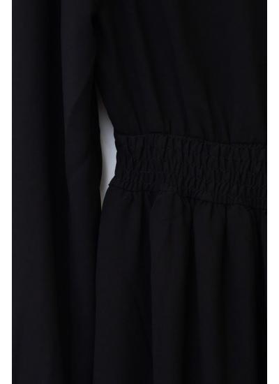 Kadın Siyah Kruvaze Büzgülü Elbise