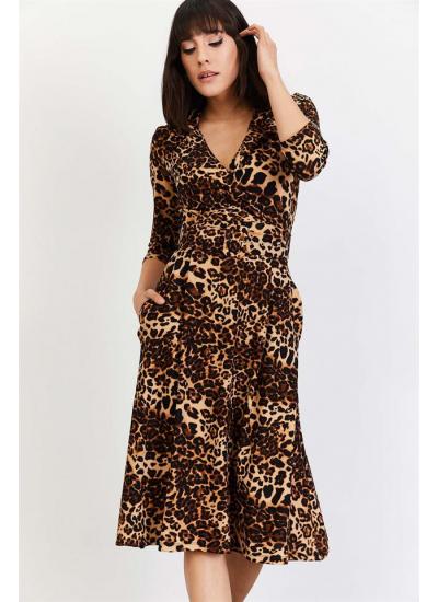 Kadın Siyah Leopar Desenli Günlük Elbise