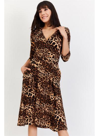 Kadın Siyah Leopar Desenli Günlük Elbise