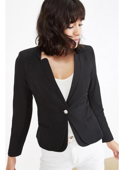 Kadın Siyah Tek Düğmeli Ceket